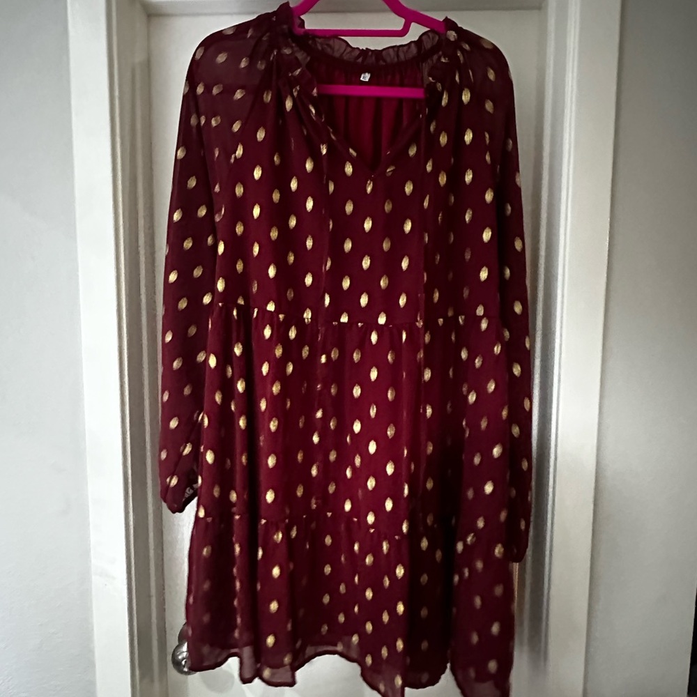 Maroon and Gold polka dot dress size XL
